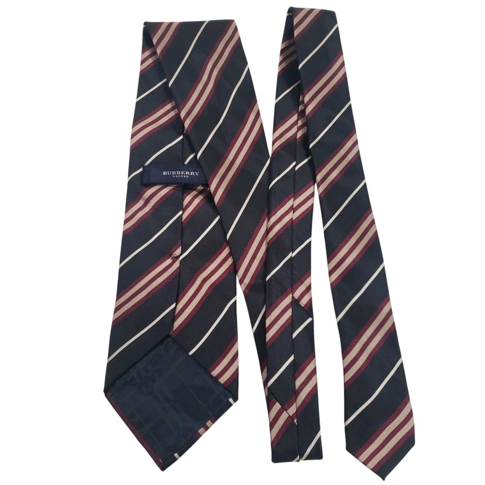Burberry London Mens‎ Tie Necktie Designer Luxury Black Red Cream Stripes
